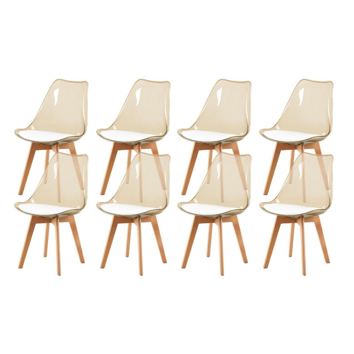 Esszimmerstühle Set 8er – Braune Schale mit weißem PU Sitz