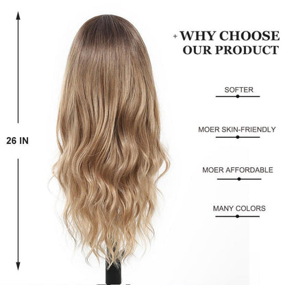 Lange Wellige Perücke Dunkelblond Synthetisch Hitzebeständig Ombre