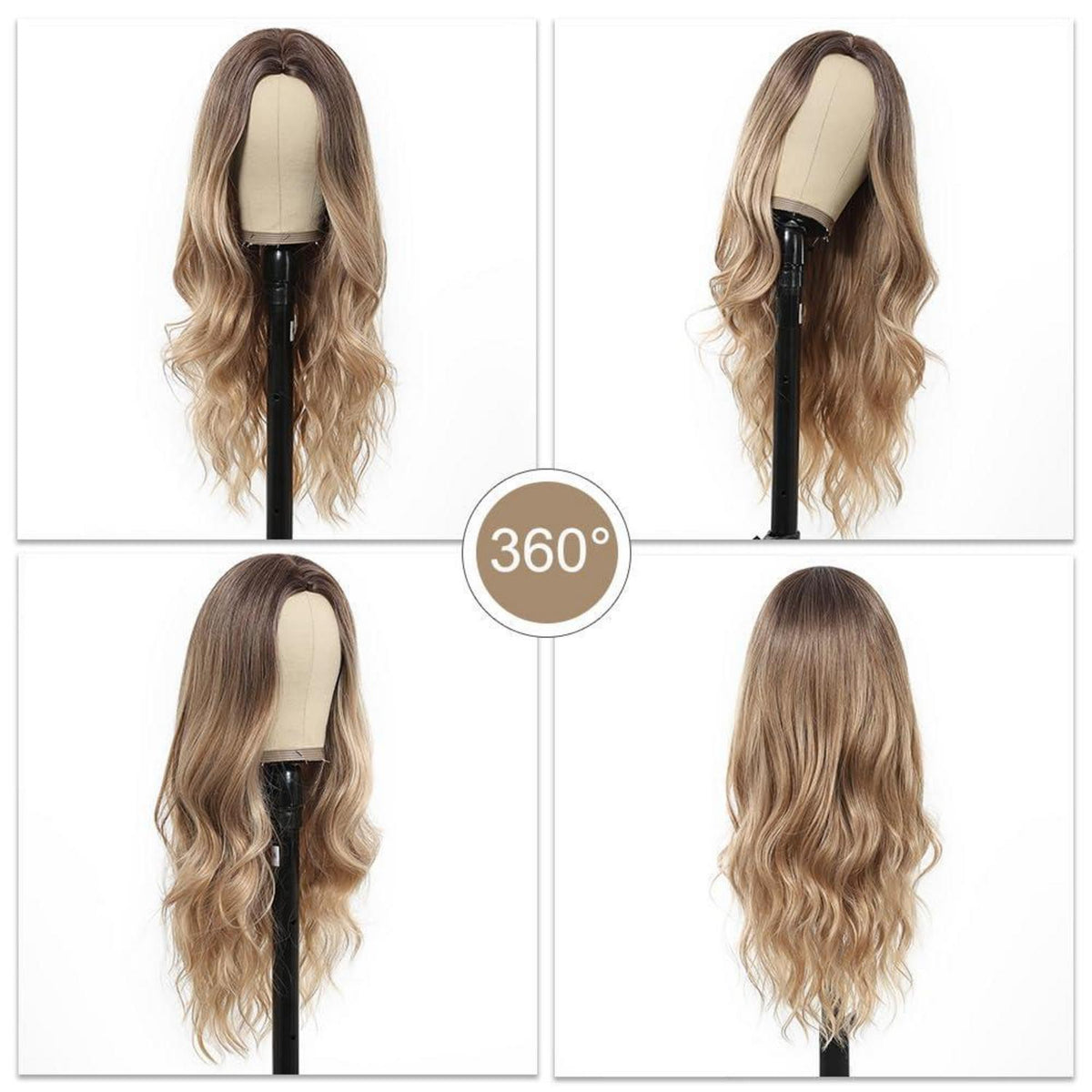 Lange Wellige Perücke Dunkelblond Synthetisch Hitzebeständig Ombre