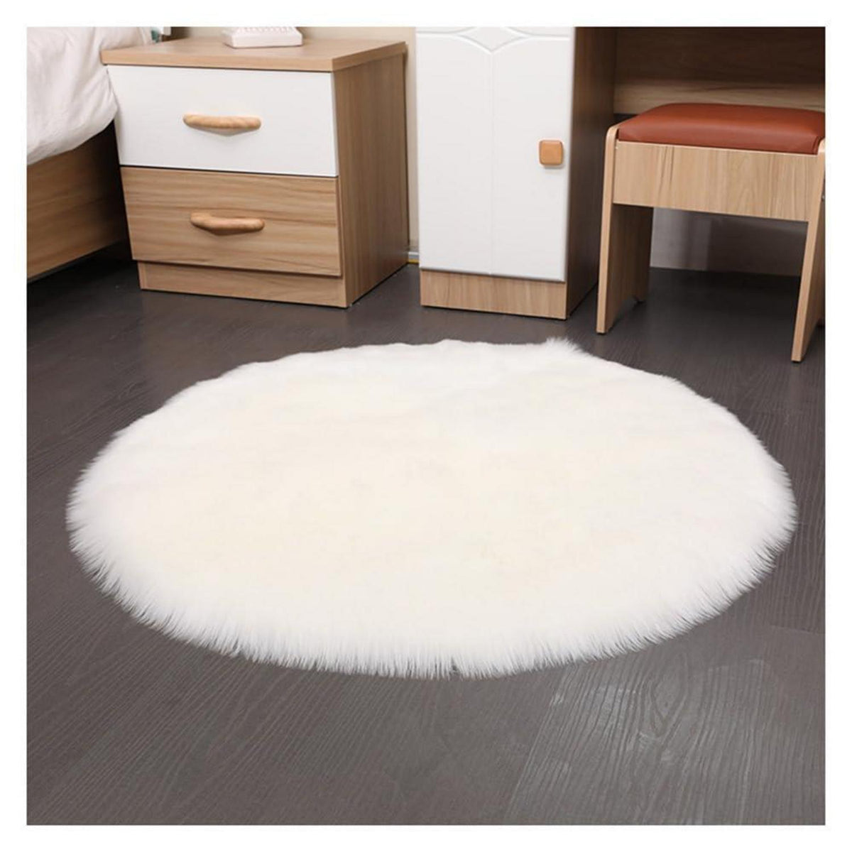 Runder Schaffellteppich Weiß Flauschig 110cm Kunstfell Teppich