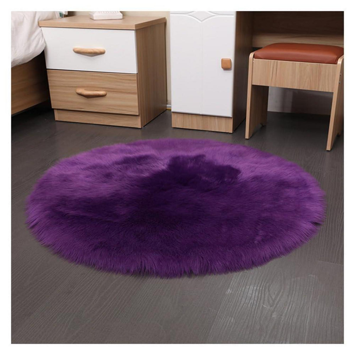 Runder Schaffellteppich Lila Flauschig 100cm Kunstfell Teppich