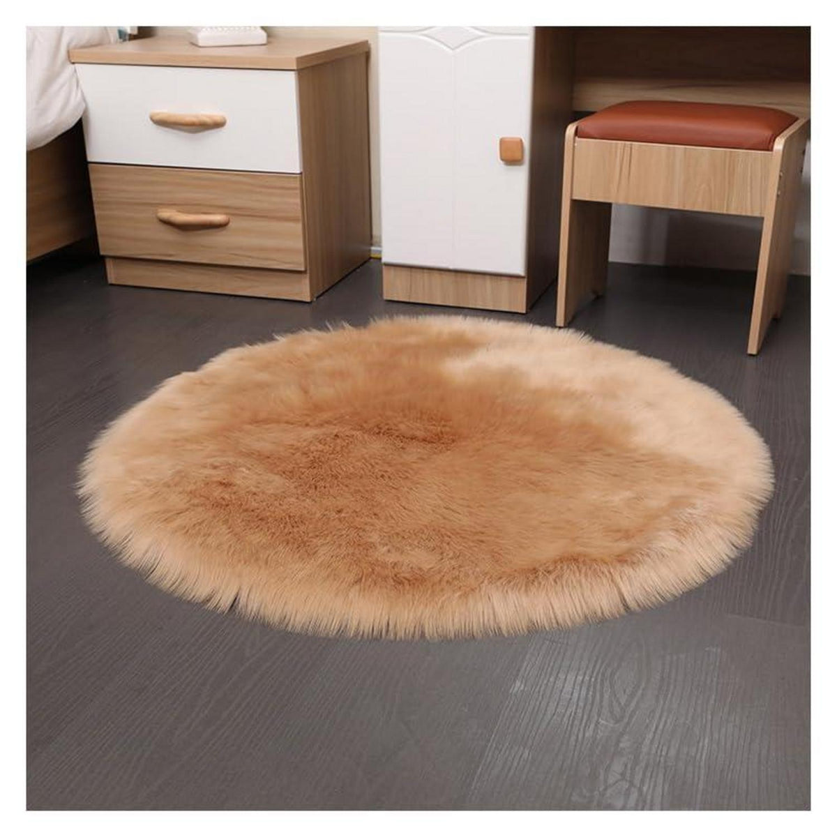Runder Schaffellteppich Flauschig 110cm – Weicher Kunstfell Teppich