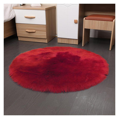 Runder Schaffellteppich Rot – Flauschig & Weich 100cm