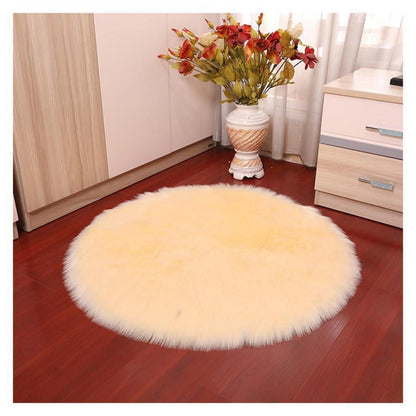 Runder Schaffellteppich Flauschig Beige 180cm Kunstfell Teppich