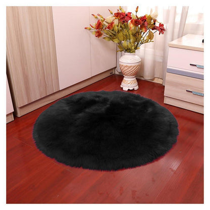 Runder Schaffellteppich Schwarz Flauschig 180x180cm