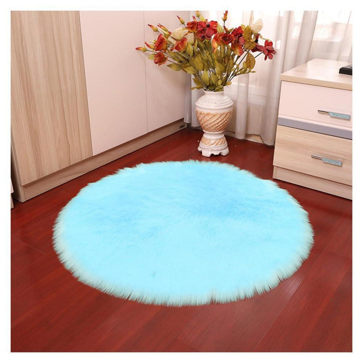 Runder Schaffellteppich Himmelblau – Flauschig & Weich 180x180cm