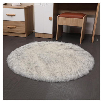 Runder Schaffellteppich Flauschig Weißgrau 100x100cm