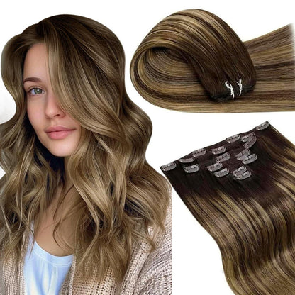 Clip-In Echthaar Extensions Braun Balayage Ombre