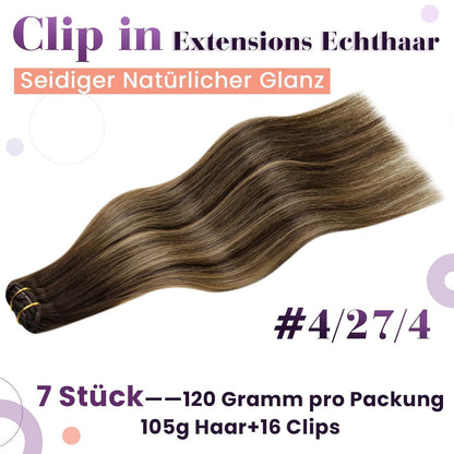 Clip-In Echthaar Extensions Braun Balayage Ombre