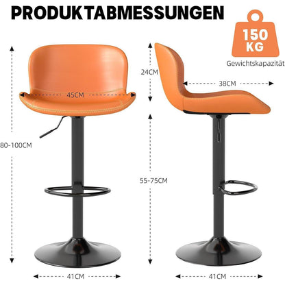 Verstellbarer Barhocker Set (3er) – Orange in Lederoptik