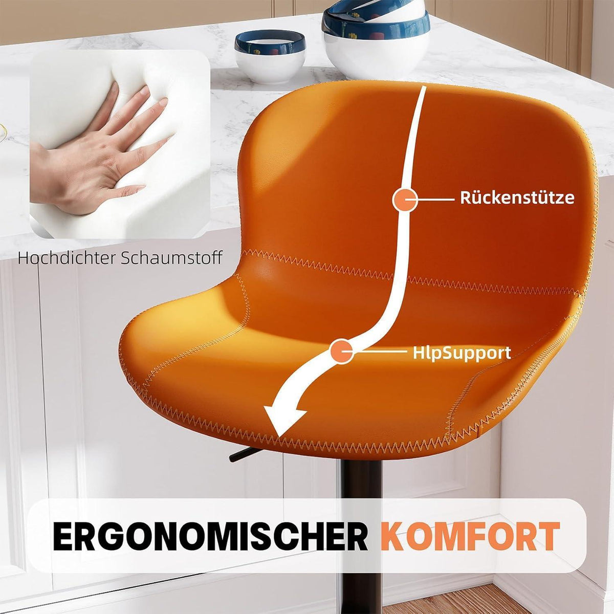 Verstellbarer Barhocker Set (3er) – Orange in Lederoptik