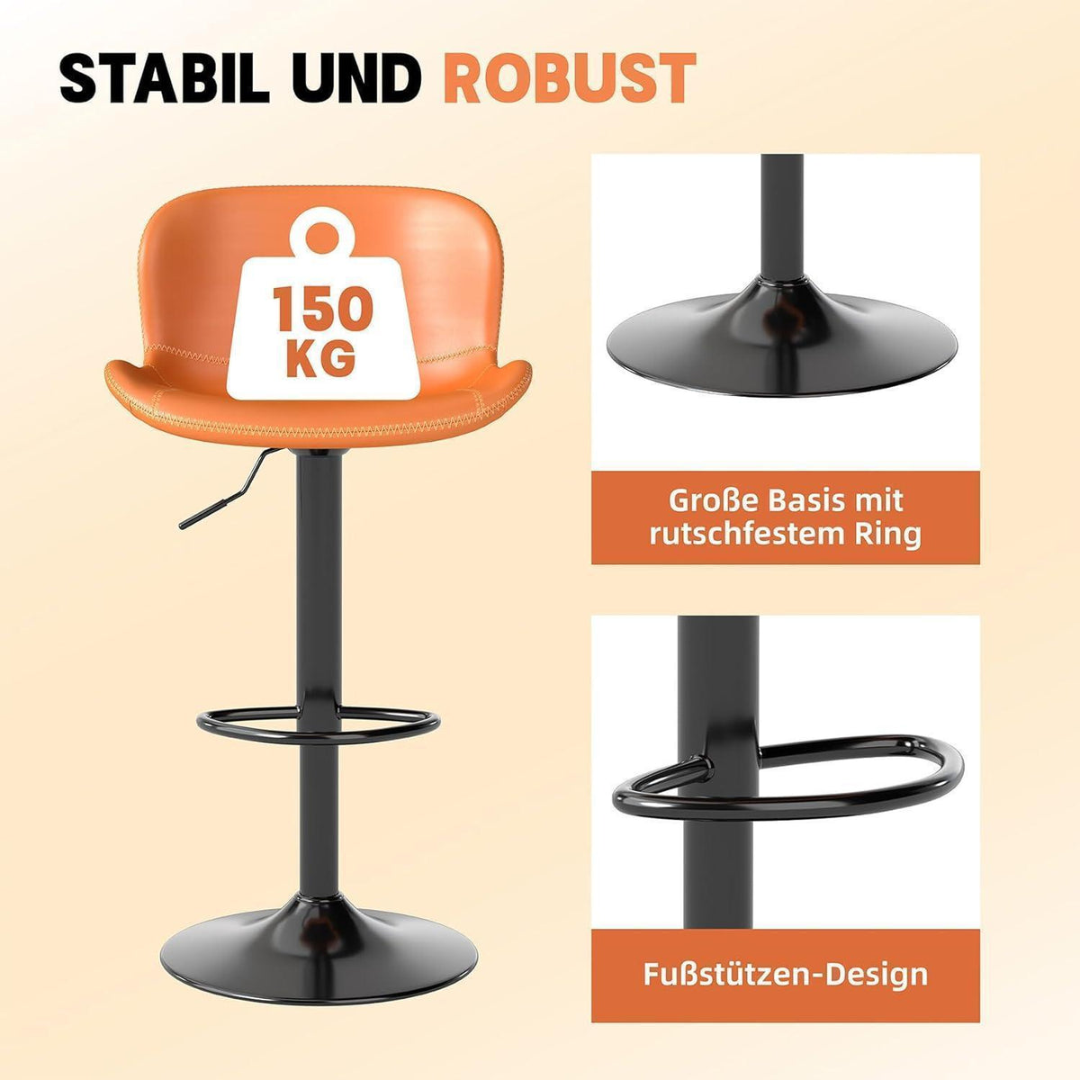 Verstellbarer Barhocker Set (4x) – Orange in Lederoptik