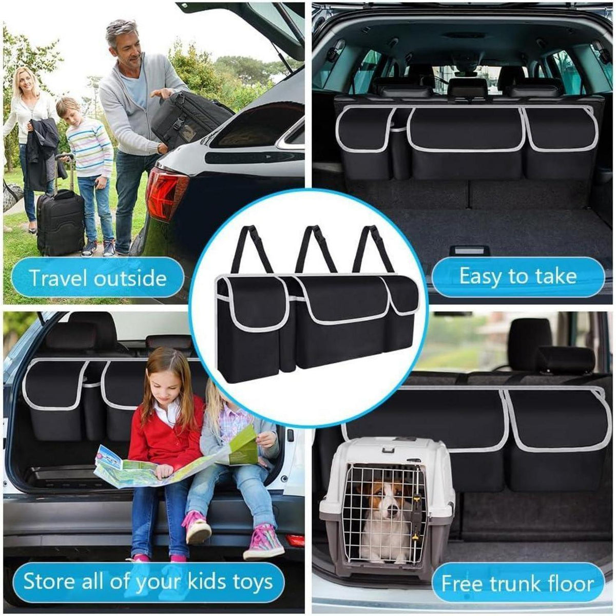 Faltbare Auto Aufbewahrungstasche mit 4 Taschen & Verstellriemen