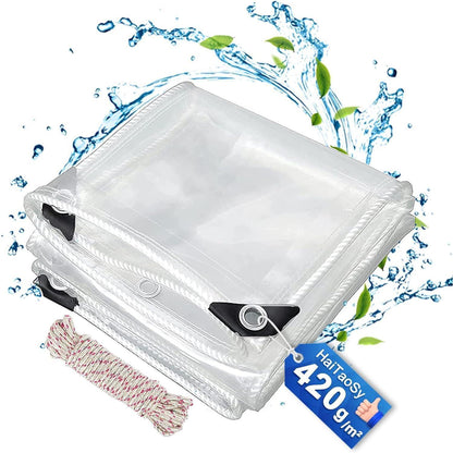 Transparente PVC Plane mit Ösen 3x3m Wasserdicht 420g/m²