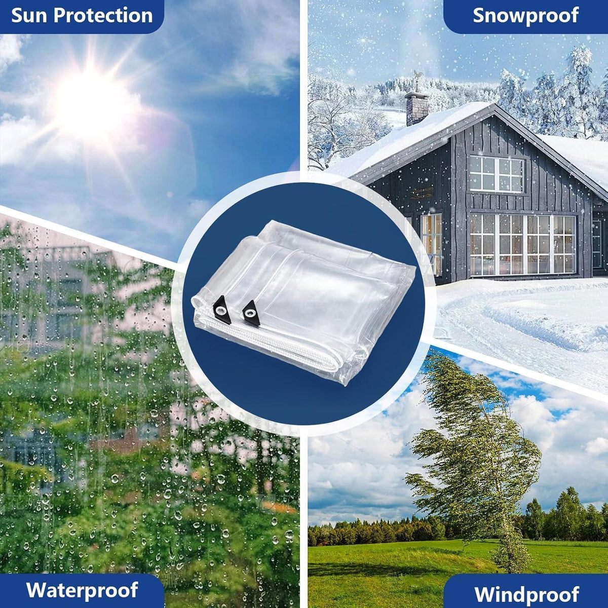 Transparente PVC Plane mit Ösen 3x3m Wasserdicht 420g/m²