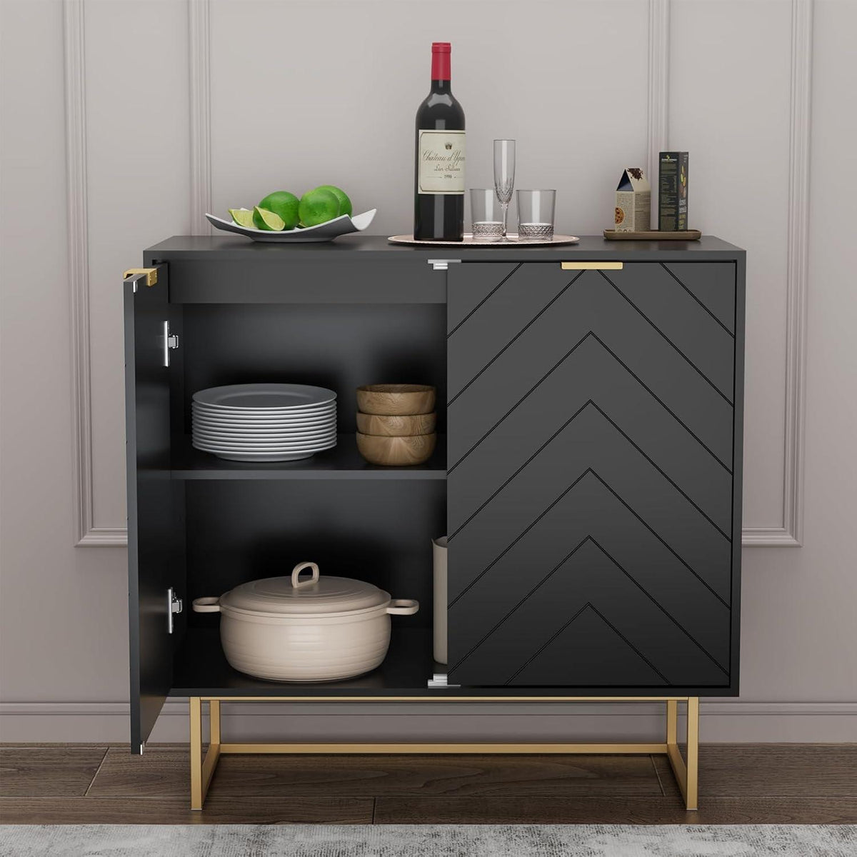 Sideboard 2er Set Schwarz – 160x40x77,5cm, Buffet & Co.