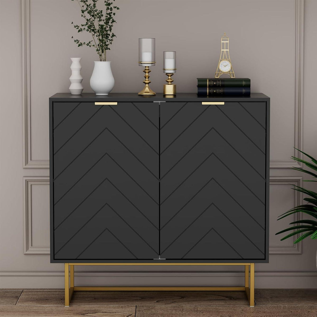 Sideboard 2er Set Schwarz – 160x40x77,5cm, Buffet & Co.