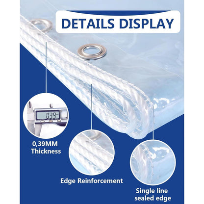 Transparente Abdeckplane 2x5m mit Ösen, 420g/m² PVC, Wasserdicht