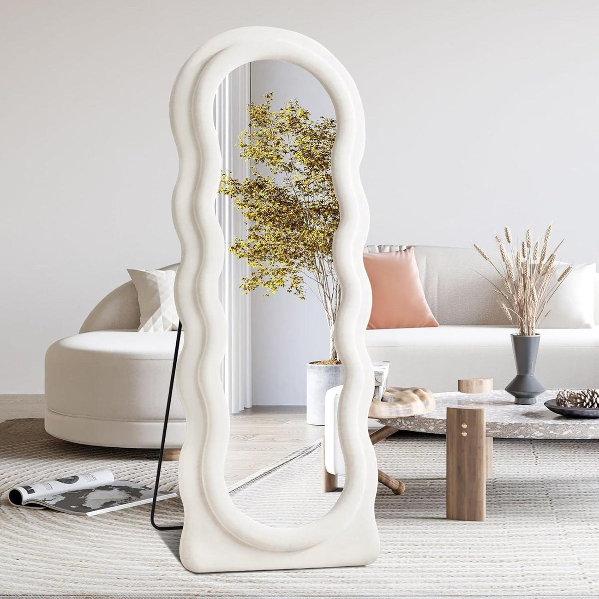 Ganzkörperspiegel 160x60cm mit Ständer & gewelltem Rahmen