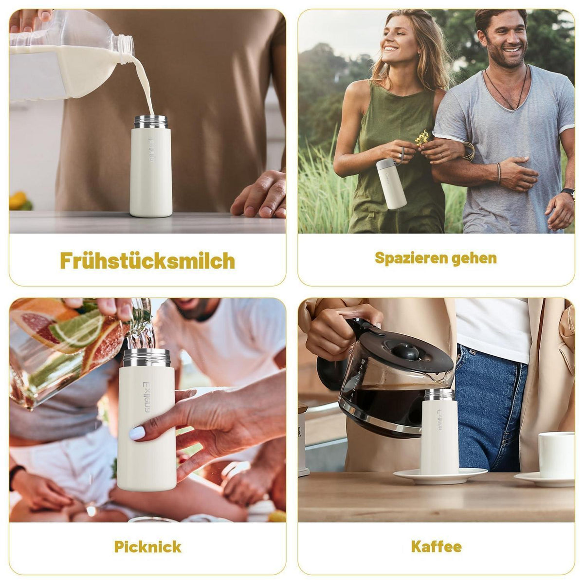 Mini-Thermosflasche 250ml mit Silikongriff, auslaufsicher, Edelstahl
