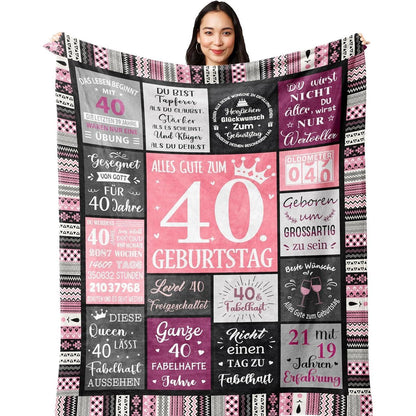 Kuscheldecke 40. Geburtstag Frau 200x150cm Flanell-Fleece