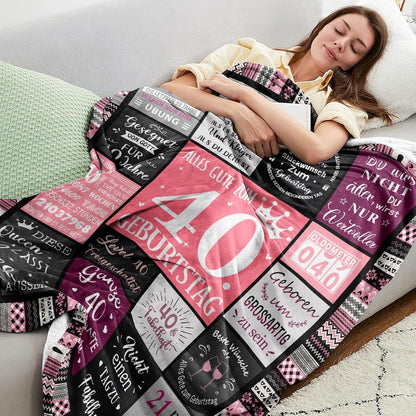 Kuscheldecke 40. Geburtstag Frau 200x150cm Flanell-Fleece