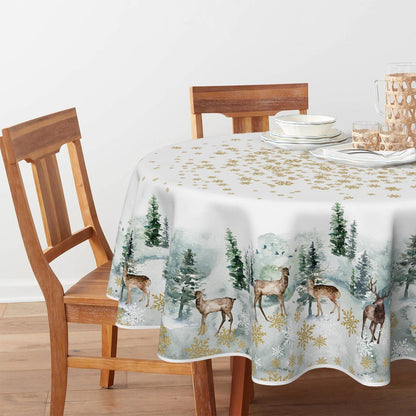 Runde Tischdecke Weihnachten 120cm - Gold, Weiß & Grün