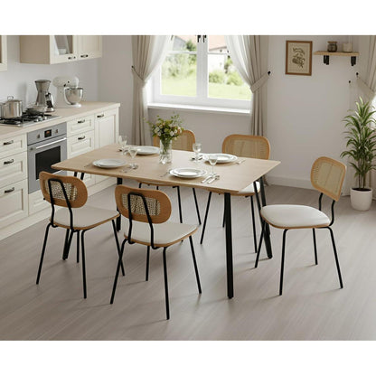 Gepolsterte Esszimmerstühle 2er Set Weiß mit Rattan Rückenlehne