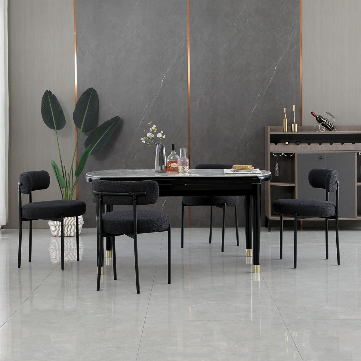 Esszimmerstühle 4er Set, Modern Retro Design, Schwarz