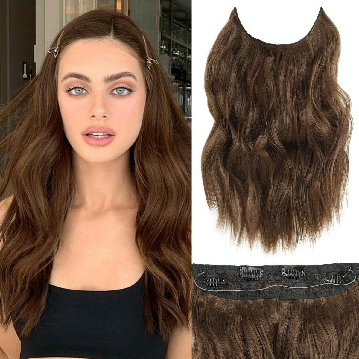 Haarverlängerung Wellig, 40cm, Mittleres Braun – Schnell & Einfach