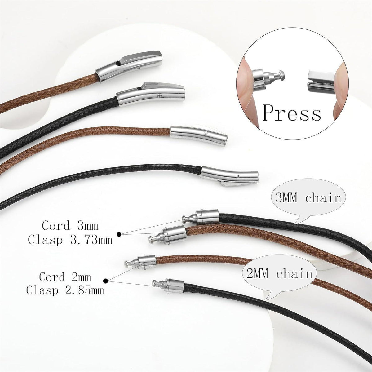 Kette Herren mit Verschluss, 2/3mm, Schwarz/Braun, 46-76cm in Lederoptik