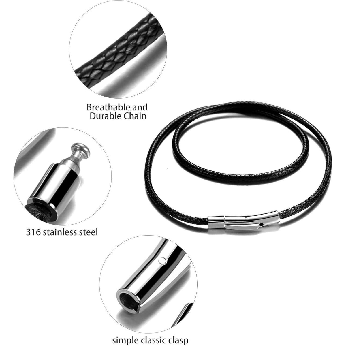 Kette Herren mit Verschluss, 2/3mm, Schwarz/Braun, 46-76cm in Lederoptik