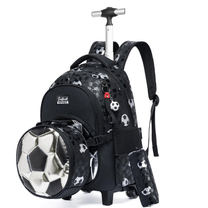 Schultrolley Rucksack mit Rollen – Kinder Fußball Trolley Schwarz
