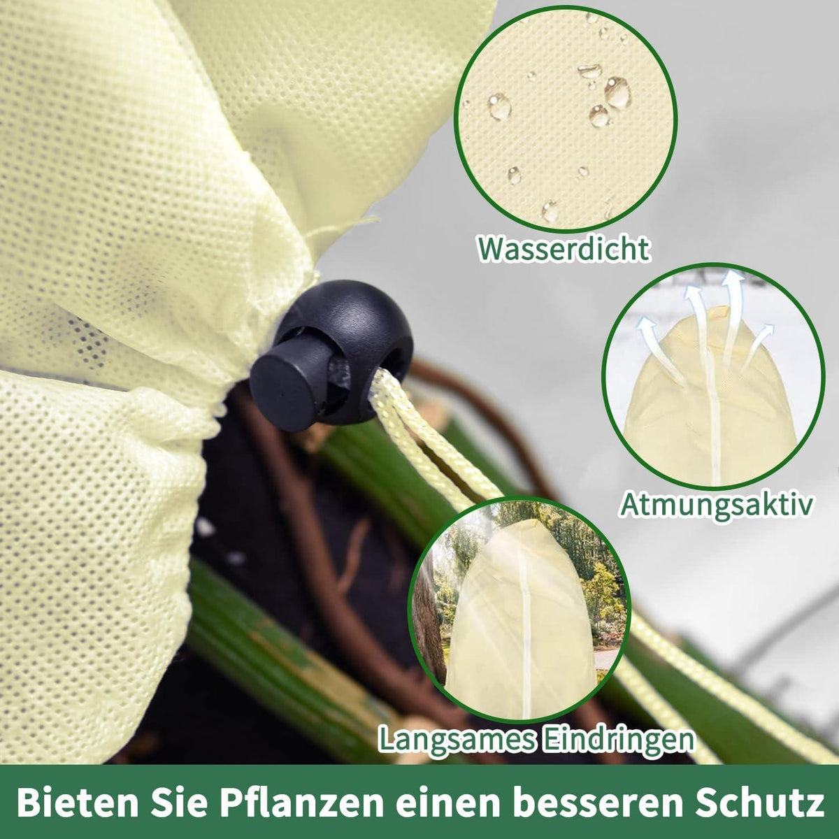 3er Set Winter Schutz für Pflanzen - 85 g/m² Atmungsaktiv - Reißverschluss - Beige - 60x80cm
