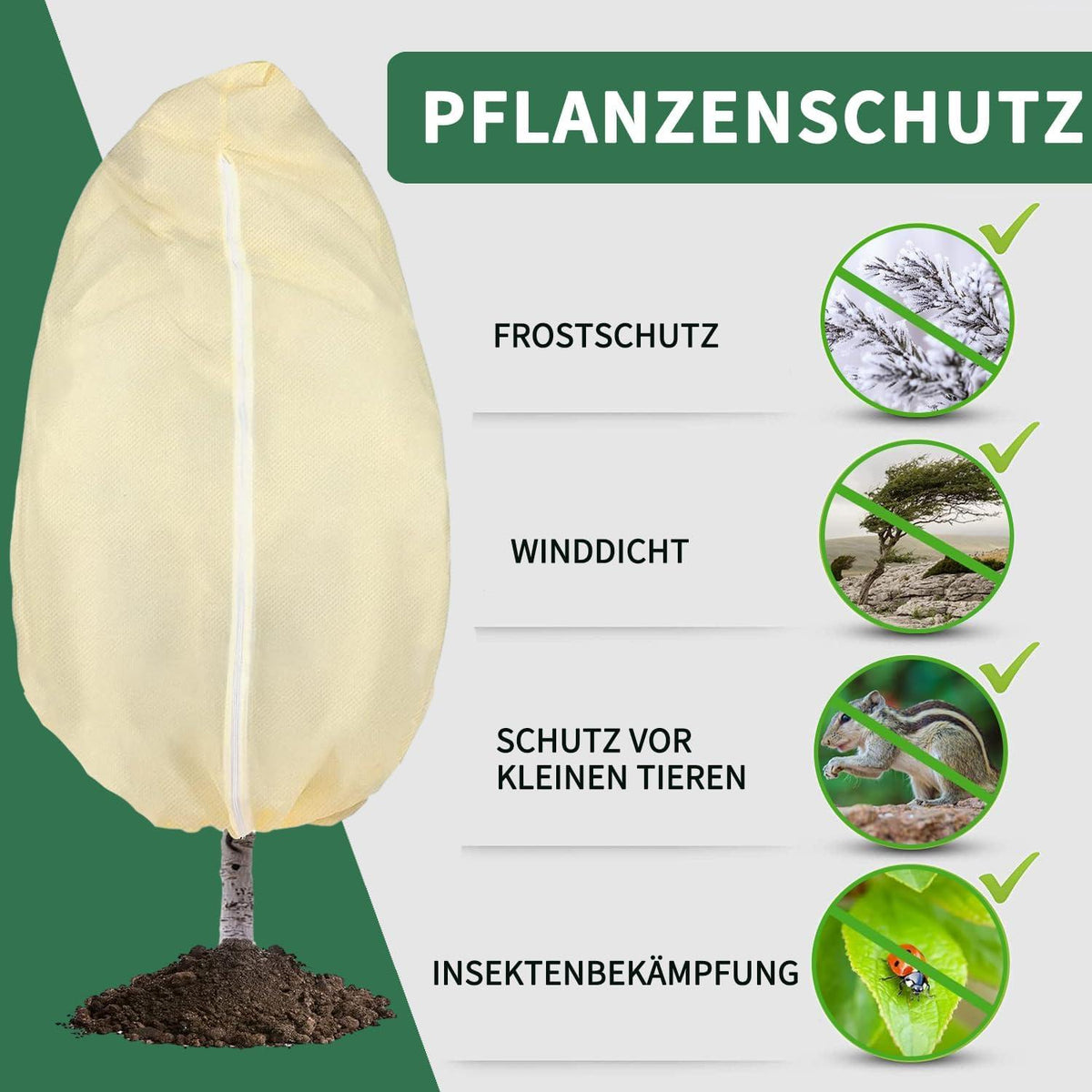 3er Set Pflanzenschutz Abdeckung 85g/m² Beige 60x80cm Atmungsaktiv Frostschutz
