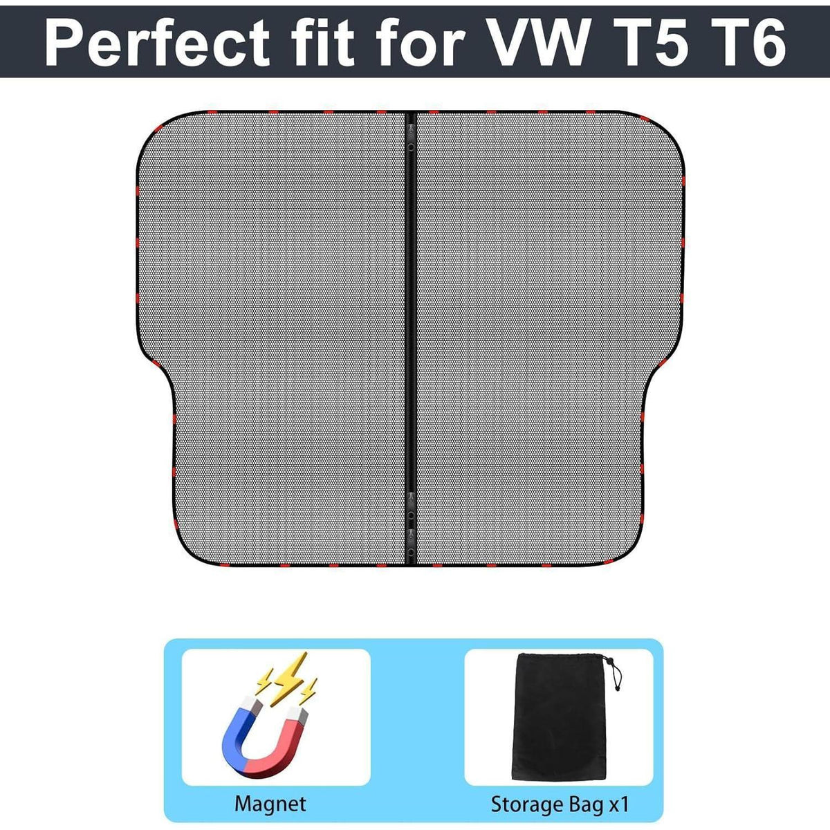 VW T5 T6 Heckklappen Sonnenschutznetz mit Reißverschluss