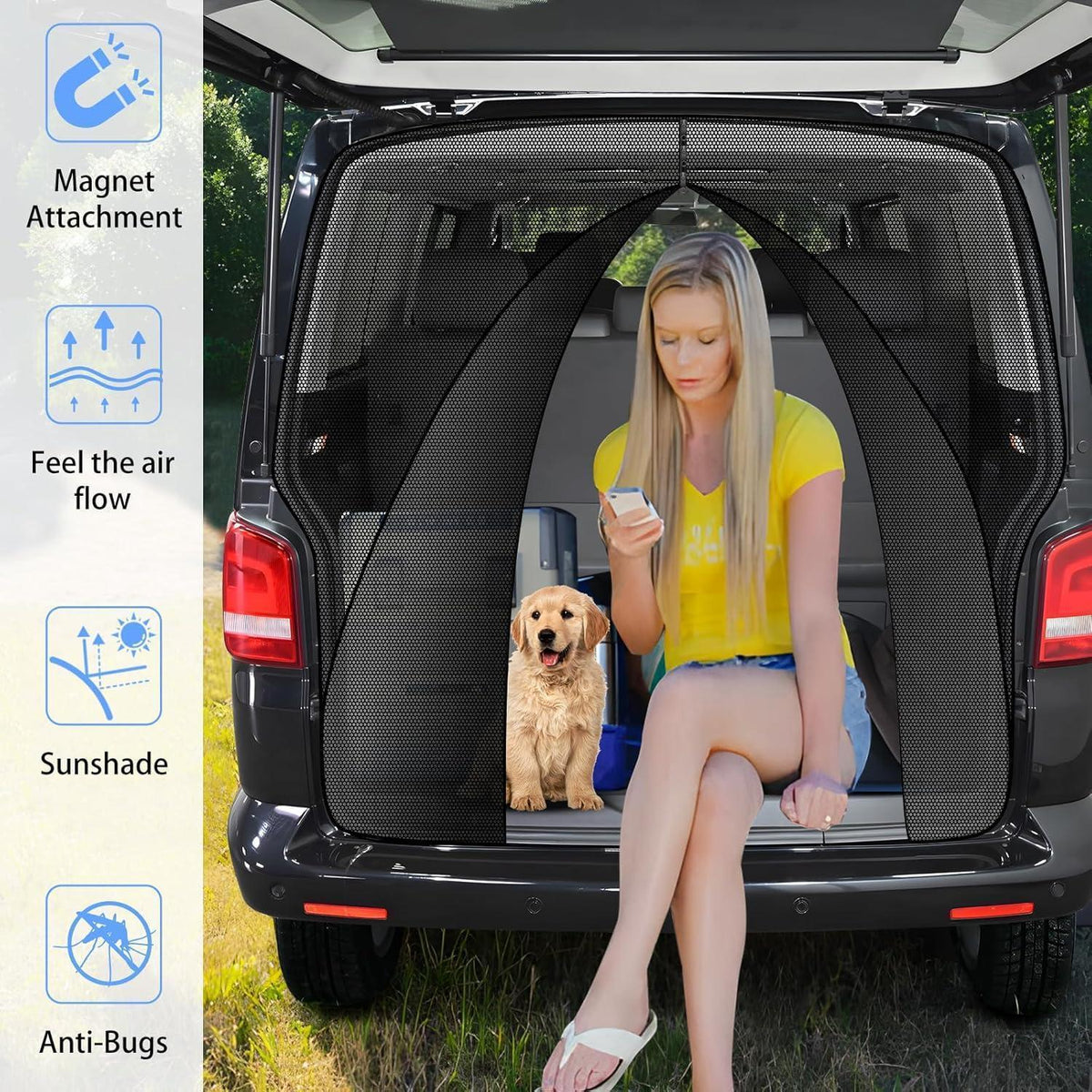 VW T5 T6 Heckklappen Sonnenschutznetz mit Reißverschluss