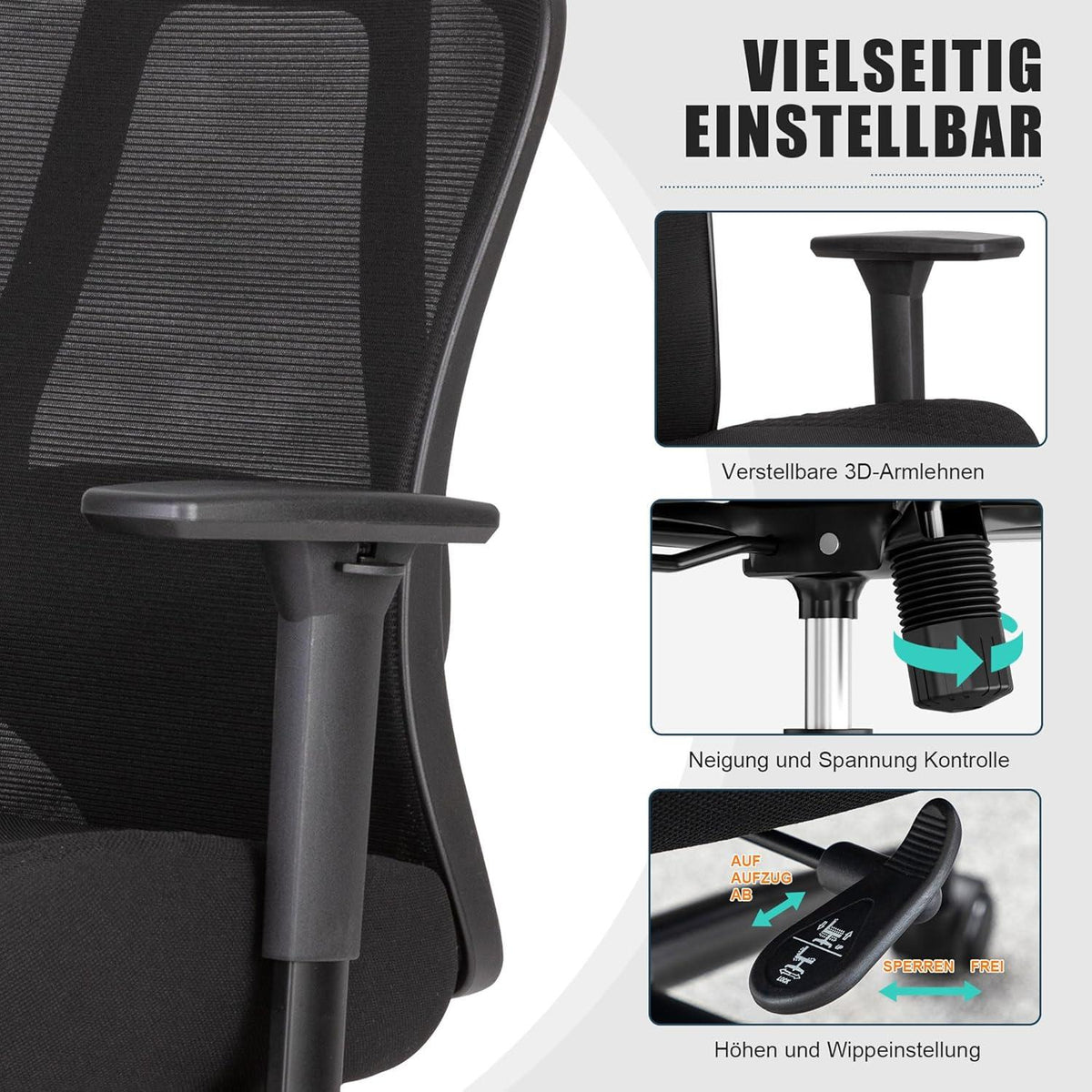 UEV ergonomischer Bürostuhl bis 230KG mit Wippfunktion schwarz