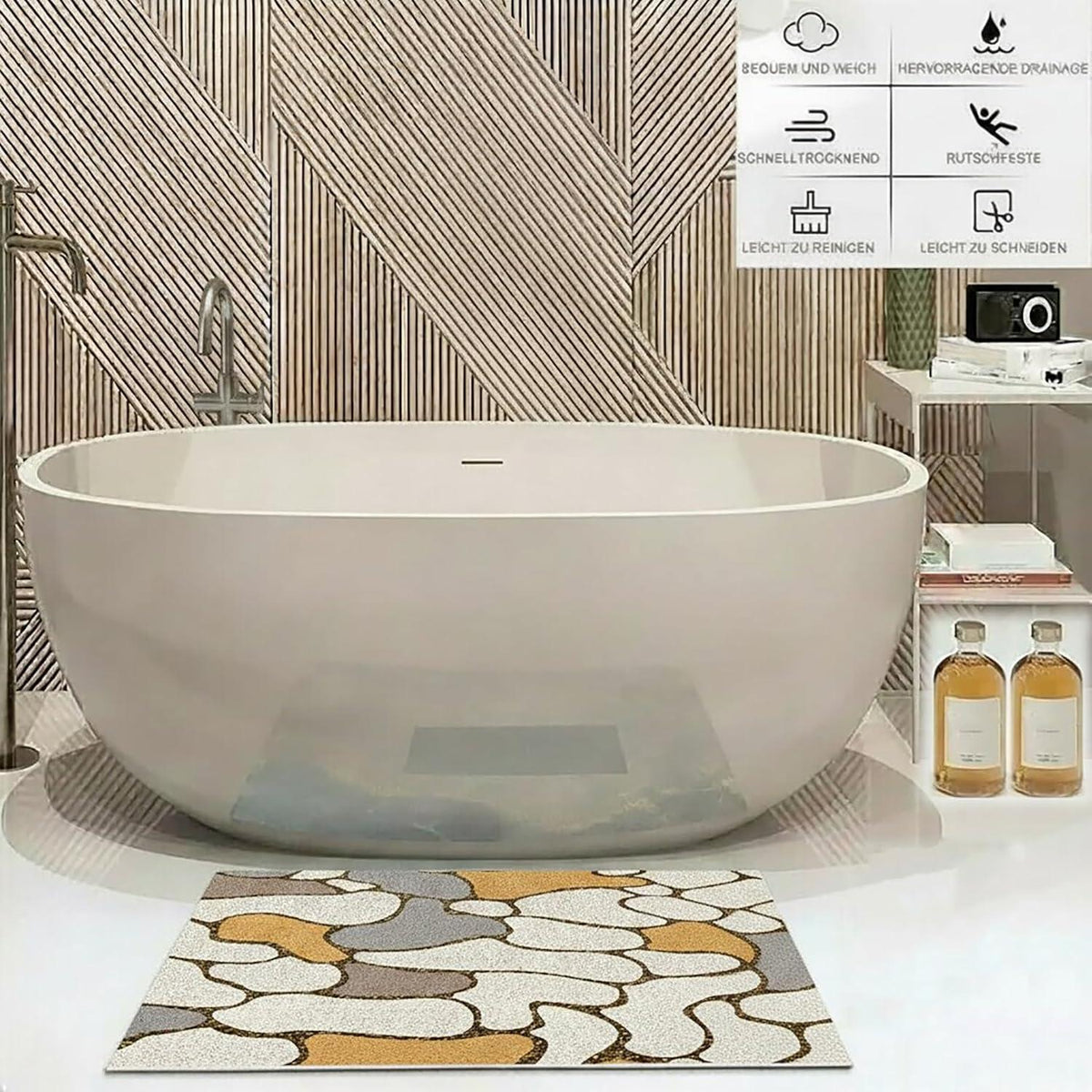 Rutschmatte Dusche 90x120 cm – Antirutsch, Weich & Ablaufloch