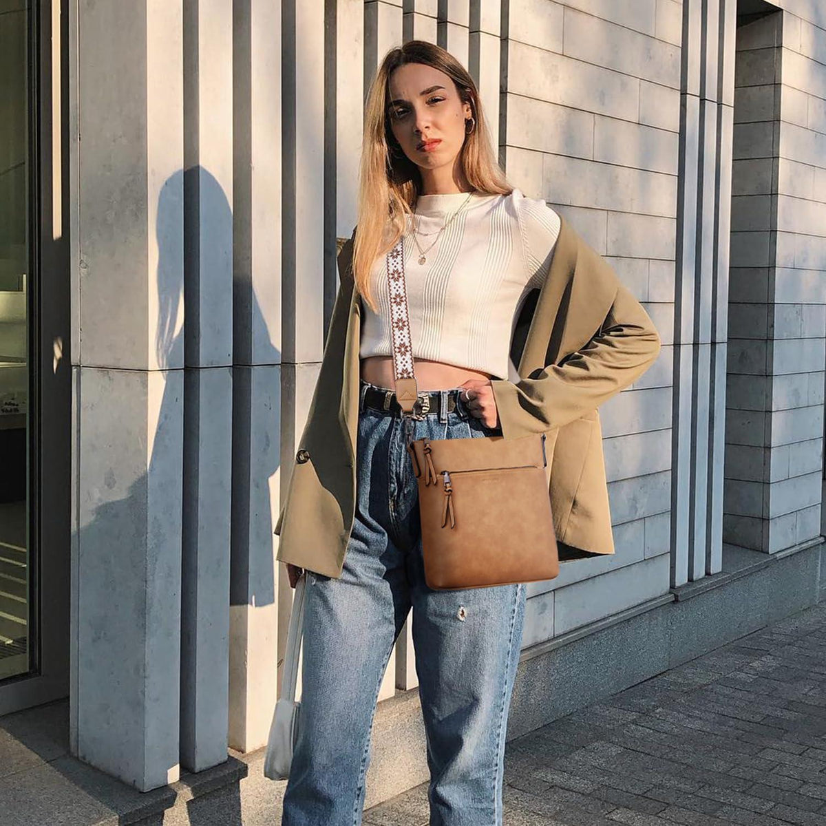 Damen Umhängetasche Mittelgroß Veganes Leder RFID Crossbody