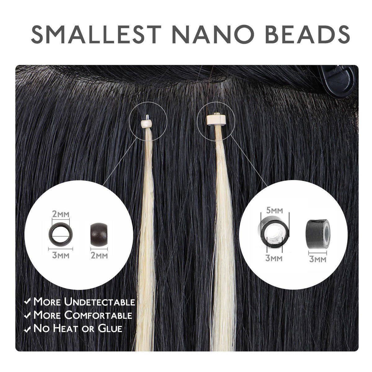 Echthaar Nano Ring Extensions Platinblond 50cm