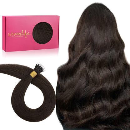 Echthaar Nano Ring Extensions – 60cm, Hellbraun/Dunkelbraun