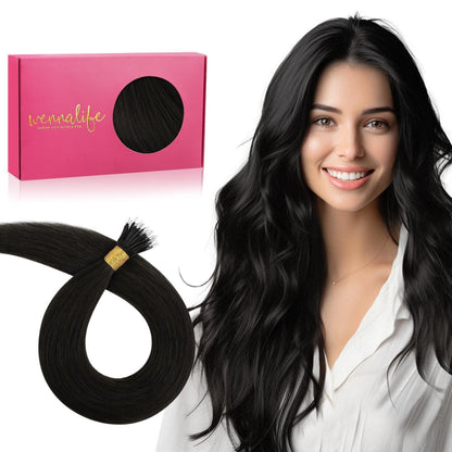 Echthaar Nano Ring Extensions Schwarz 60cm - 50g