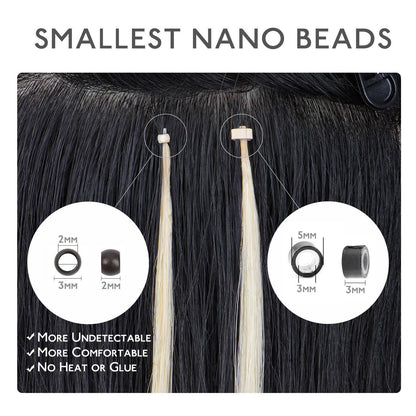 Echthaar Nano Ring Extensions Schwarz 60cm - 50g