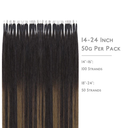 Echthaar Nano Ring Extensions Dunkelbraun-Kastanienbraun Balayage