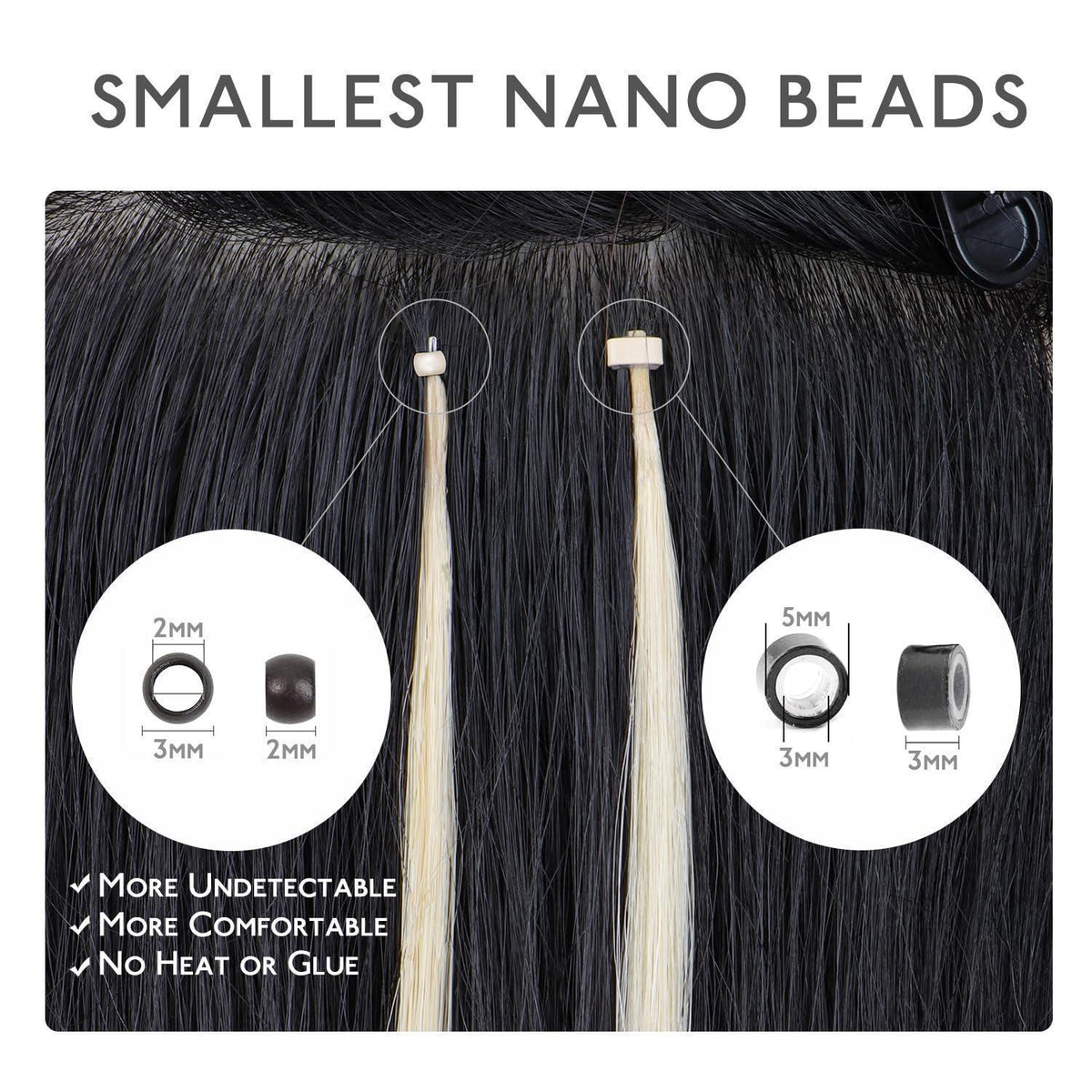 Echthaar Nano Ring Extensions Aschblond Highlights 60cm