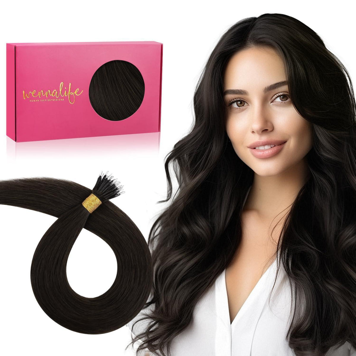 Nanoring Extensions Echthaar Dunkelbraun 45cm