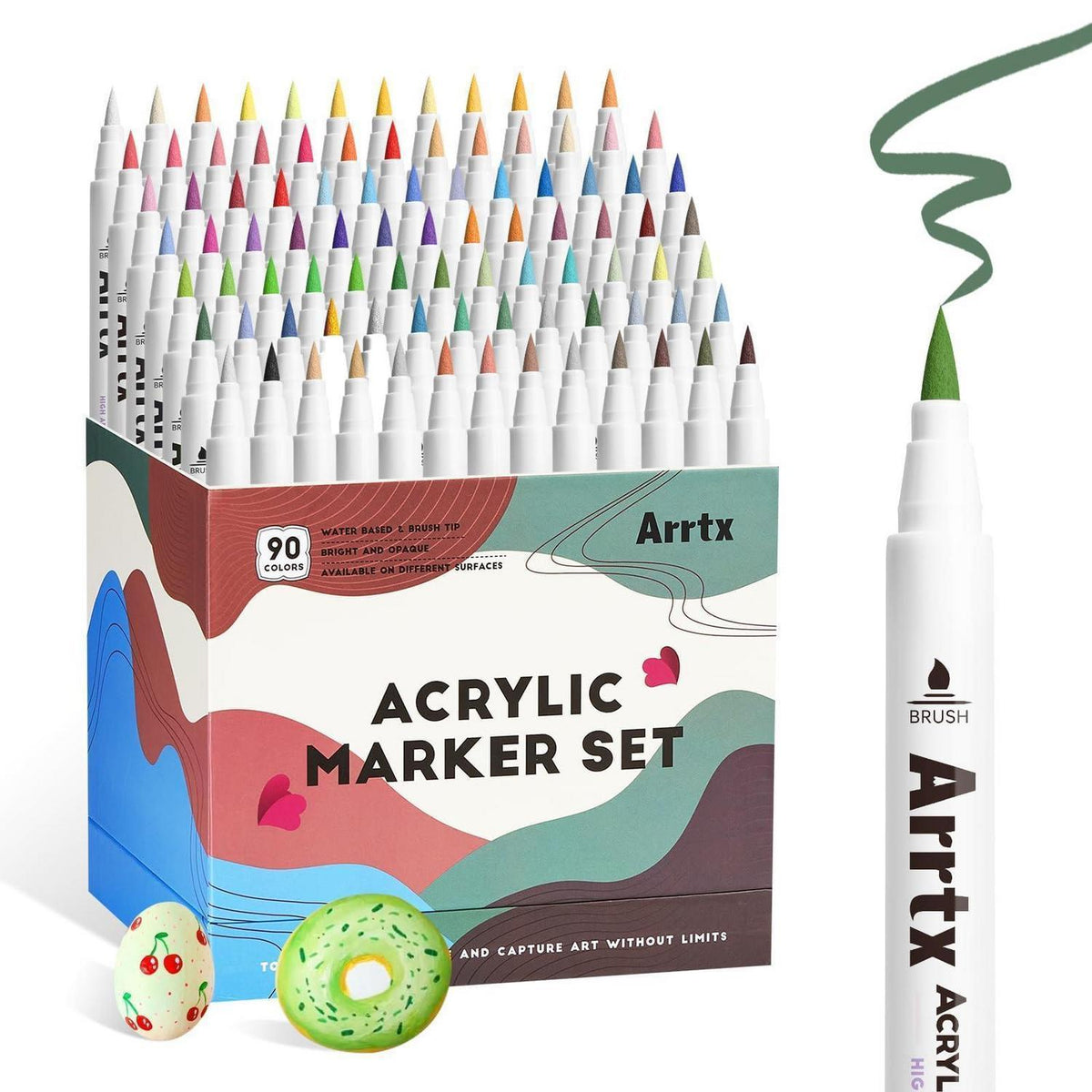 Acrylfarbstifte Set 90 Farben Pinselspitze für Steine & Basteln