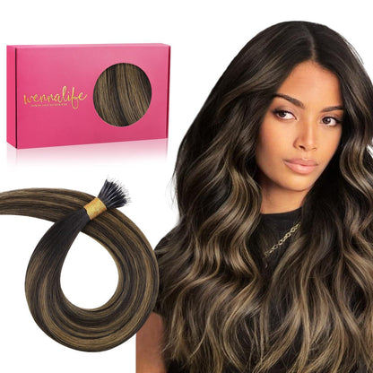 Echthaar Nano Ring Extensions Dunkelbraun-Kastanienbraun 45cm