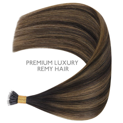 Echthaar Nano Ring Extensions Dunkelbraun-Kastanienbraun 45cm